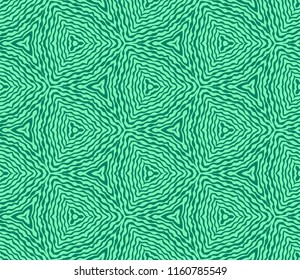 Seamless triangle pattern from green geometrical abstract ornaments on a dark background. Vector illustration. Suitable for fabric, wallpaper and wrapping paper
