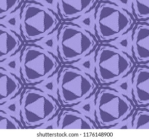 Seamless triangle pattern from lilac geometrical abstract ornaments on a dark background. Vector illustration. Suitable for fabric, wallpaper and wrapping paper