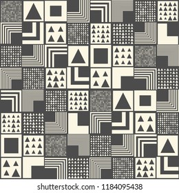 Seamless Triangle and Square Ornament. Vector Geometric Design. Monochrome Regular Texture