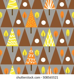 Seamless triangle tree autumn pattern forest retro colors background

