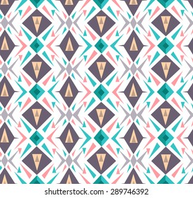 Seamless Triangles Decorative Pattern for Textile Design. Modern Vector Print with Colorful Triangles and Rhombuses