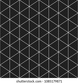 Seamless triangles pattern. Interlocking triangular shapes tessellation background. Triangle figures wallpaper. Grate backdrop. Grid motif. Polygons image. Digital paper design, textile print, Vector