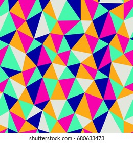 Seamless triangles, polygonal variegated background, vivid color geo, geometric, pattern, multicolor festival background, digital graphic