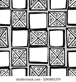 Seamless triangles square pattern. Checkered linear background for Ethnic design. Drawning vector illustration.