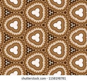 Seamless triangular pattern from white and brown geometrical abstract ornaments on a dark background. Vector illustration can be used for textiles, wallpaper and wrapping paper