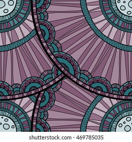 Seamless tribal abstract pattern about nature for printing on fabric or paper. Doodleart mandala design. Hand drawn forest background.