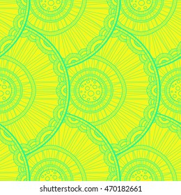 Seamless tribal abstract pattern about nature for printing on fabric or paper. Doodleart mandala design. Hand drawn forest background.