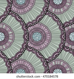 Seamless tribal abstract pattern about nature for printing on fabric or paper. Doodleart mandala design. Hand drawn forest background.