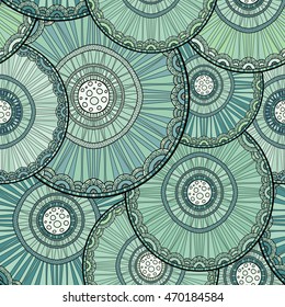 Seamless tribal abstract pattern about nature for printing on fabric or paper. Doodleart mandala design. Hand drawn forest background.