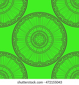 Seamless tribal abstract pattern about nature for printing on fabric or paper. Doodleart mandala design. Hand drawn forest background.