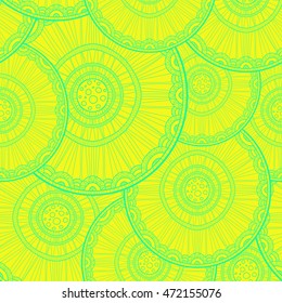 Seamless tribal abstract pattern about nature for printing on fabric or paper. Doodleart mandala design. Hand drawn forest background.