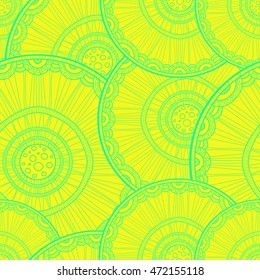 Seamless tribal abstract pattern about nature for printing on fabric or paper. Doodleart mandala design. Hand drawn forest background.