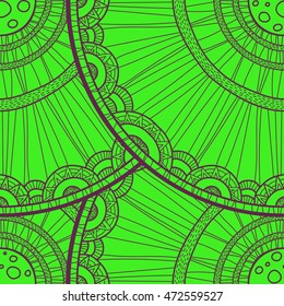 Seamless tribal abstract pattern about nature for printing on fabric or paper. Doodleart mandala design. Hand drawn forest background.