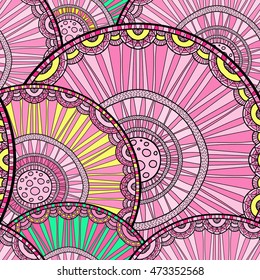 Seamless tribal abstract pattern about nature for printing on fabric or paper. Doodleart mandala design. Hand drawn forest background.