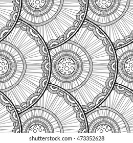Seamless tribal abstract pattern about nature for printing on fabric or paper. Doodleart mandala design. Hand drawn forest background.
