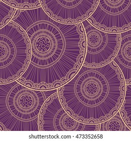 Seamless tribal abstract pattern about nature for printing on fabric or paper. Doodleart mandala design. Hand drawn forest background.