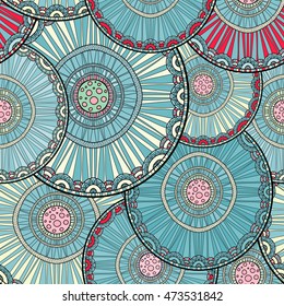 Seamless tribal abstract pattern about nature for printing on fabric or paper. Doodleart mandala design. Hand drawn forest background.