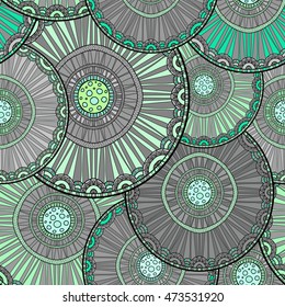 Seamless tribal abstract pattern about nature for printing on fabric or paper. Doodleart mandala design. Hand drawn forest background.