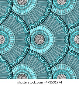 Seamless tribal abstract pattern about nature for printing on fabric or paper. Doodleart mandala design. Hand drawn forest background.