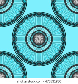 Seamless tribal abstract pattern about nature for printing on fabric or paper. Doodleart mandala design. Hand drawn forest background.