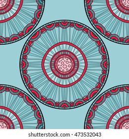 Seamless tribal abstract pattern about nature for printing on fabric or paper. Doodleart mandala design. Hand drawn forest background.