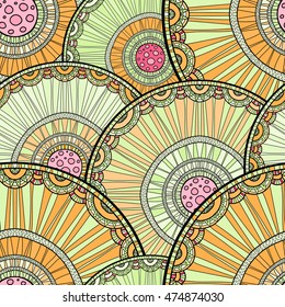 Seamless tribal abstract pattern about nature for printing on fabric or paper. Doodleart mandala design. Hand drawn forest background.