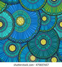 Seamless tribal abstract pattern about nature for printing on fabric or paper. Doodleart mandala design. Hand drawn background.