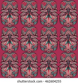 Seamless tribal abstract pattern for printing on fabric or paper. Hand drawn background.
