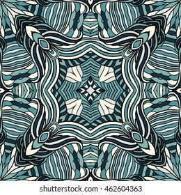 Seamless tribal abstract pattern for printing on fabric or paper. Hand drawn background.