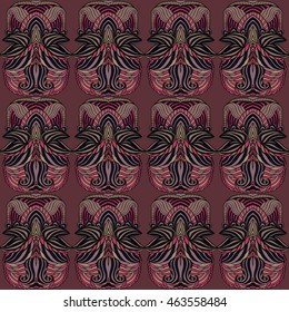 Seamless tribal abstract pattern for printing on fabric or paper. Hand drawn background.