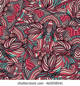 Seamless tribal abstract pattern for printing on fabric or paper. Hand drawn background.