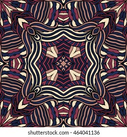 Seamless tribal abstract pattern for printing on fabric or paper. Hand drawn background.
