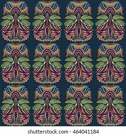 Seamless tribal abstract pattern for printing on fabric or paper. Hand drawn background.