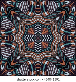 Seamless tribal abstract pattern for printing on fabric or paper. Hand drawn background.