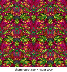 Seamless tribal abstract pattern for printing on fabric or paper. Hand drawn background.