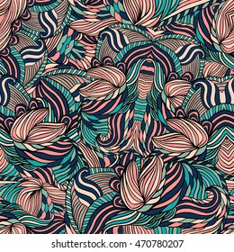 Seamless tribal abstract pattern for printing on fabric or paper. Hand drawn background.