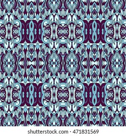 Seamless tribal abstract pattern for printing on fabric or paper. Hand drawn background.