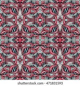 Seamless tribal abstract pattern for printing on fabric or paper. Hand drawn background.