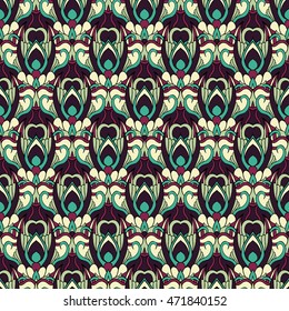Seamless tribal abstract pattern for printing on fabric or paper. Hand drawn background.