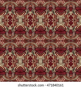 Seamless tribal abstract pattern for printing on fabric or paper. Hand drawn background.