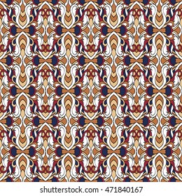 Seamless tribal abstract pattern for printing on fabric or paper. Hand drawn background.