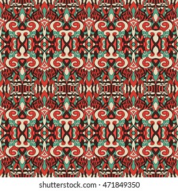 Seamless tribal abstract pattern for printing on fabric or paper. Hand drawn background.