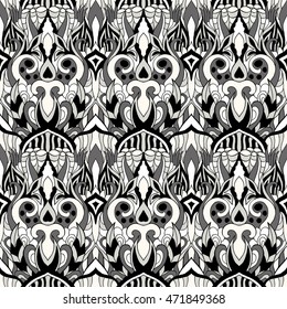 Seamless tribal abstract pattern for printing on fabric or paper. Hand drawn background.