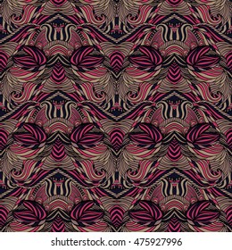 Seamless tribal abstract pattern for printing on fabric or paper. Hand drawn background.
