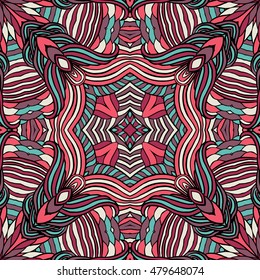Seamless tribal abstract pattern for printing on fabric or paper. Hand drawn background.