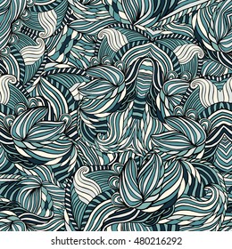 Seamless tribal abstract pattern for printing on fabric or paper. Hand drawn background.