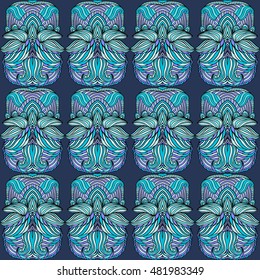 Seamless tribal abstract pattern for printing on fabric or paper. Hand drawn background.