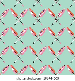 Seamless tribal arrow illustration feather aztec background pattern in vector