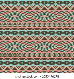 Seamless tribal art pattern. Ethnic geometric print. Aztec colorful repeating background texture. 