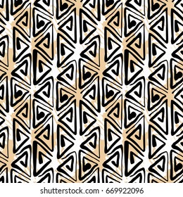 Seamless tribal boho pattern. Hand painted expressive ethnic flovoured motifs for textile,wrapping, decoration.